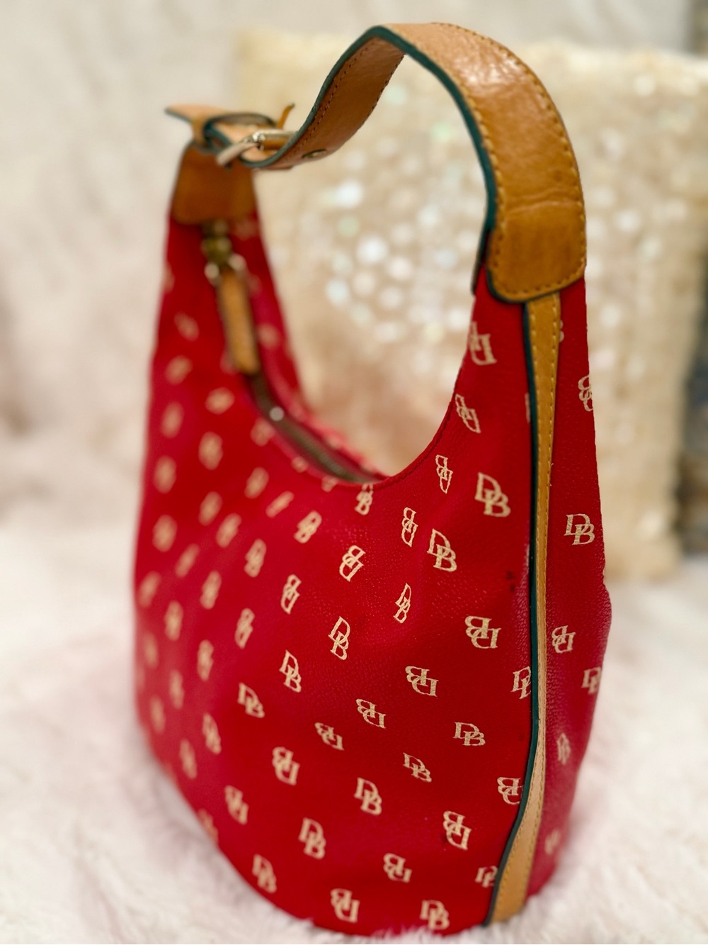 Vintage Dooney& Bourke Red Logo Hobo Shoulder Bag - Picture 8 of 16